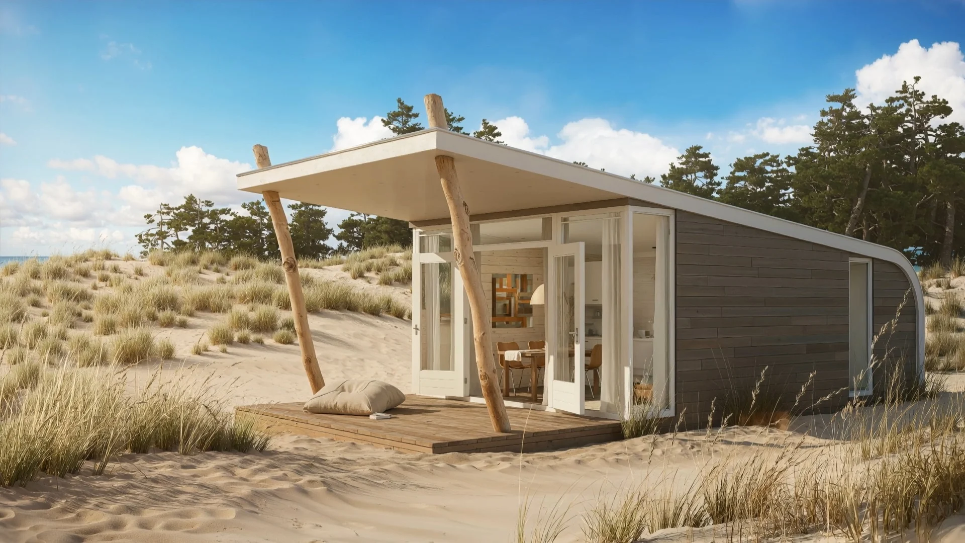 3D-animatie van B-Loft recreatie huis in n.v.t, woning tussen duinen