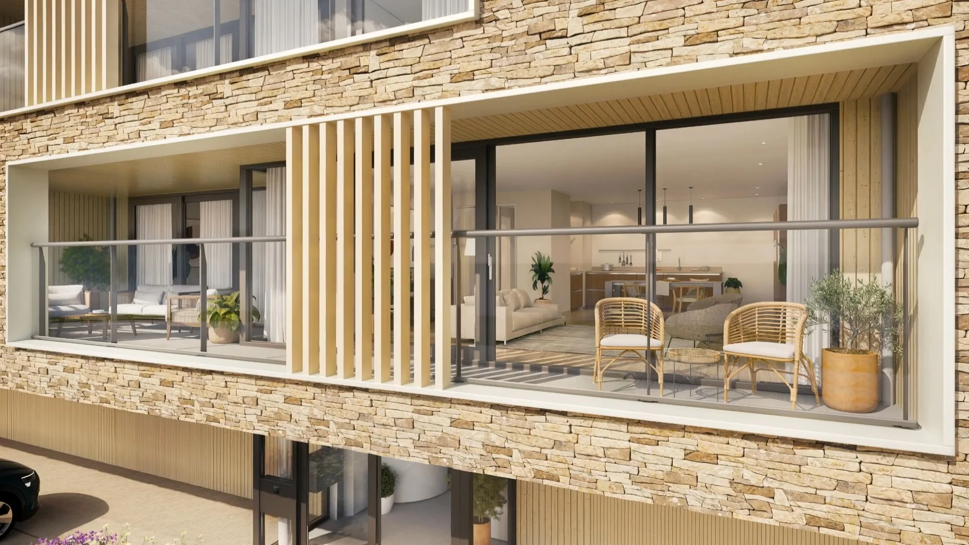 3D-animatie van Portgene in Kortgene, loggia type b1