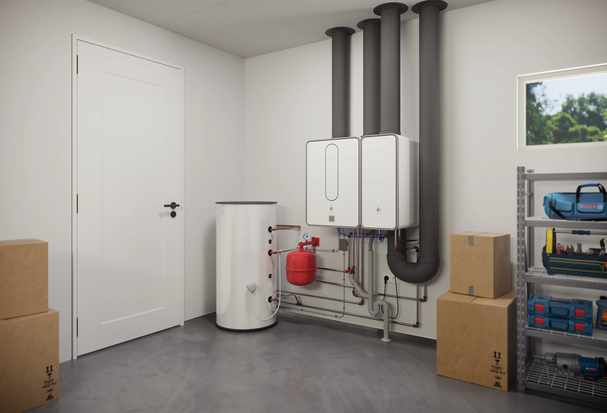 3D-productvisualisatie van Inventum warmtepompen in n.v.t, modul air all e garage totaal