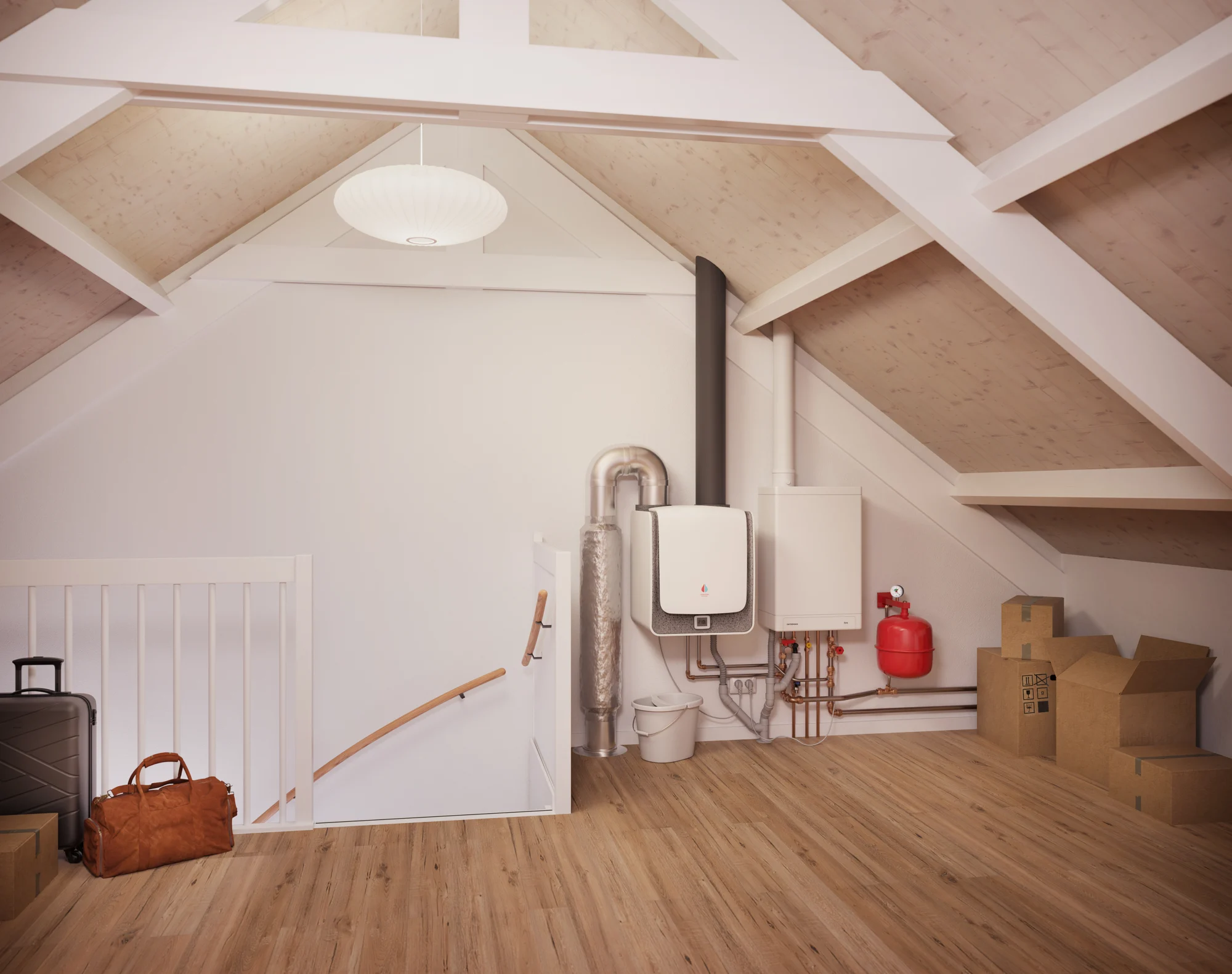 3D-productvisualisatie van Inventum warmtepompen in n.v.t, spaarpomp intergas cv zolder totaal
