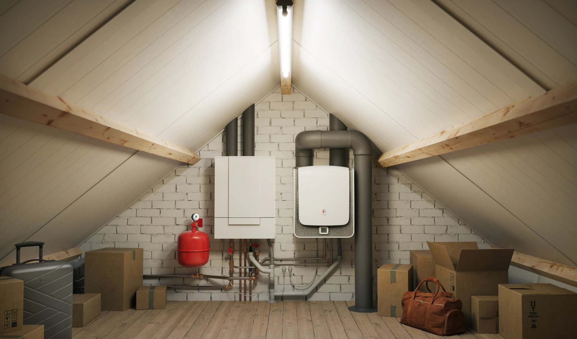 3D-productvisualisatie van Inventum warmtepompen in n.v.t, spaarpomp zolder totaal